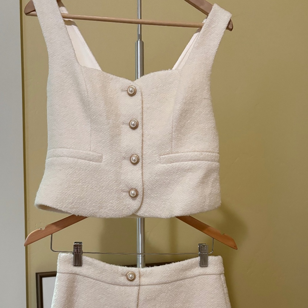 Reformation Wool Top and Skirt Set in Ivory